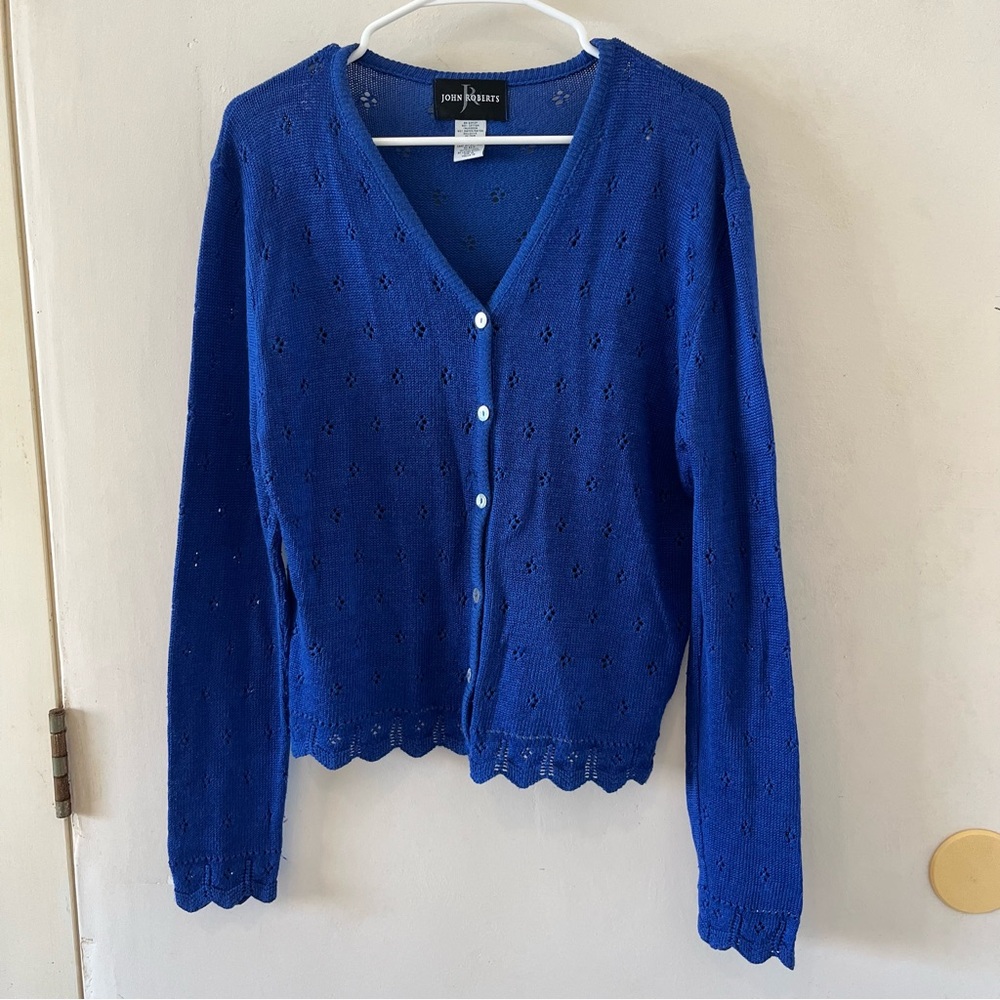John Roberts | blue scalloped vintage cardigan